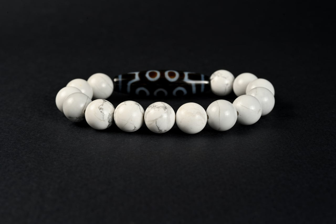 Dzi-Steine 10 Augen mit Howlith - Durchhaltevermögen, Entschiedenheit, Präsennz